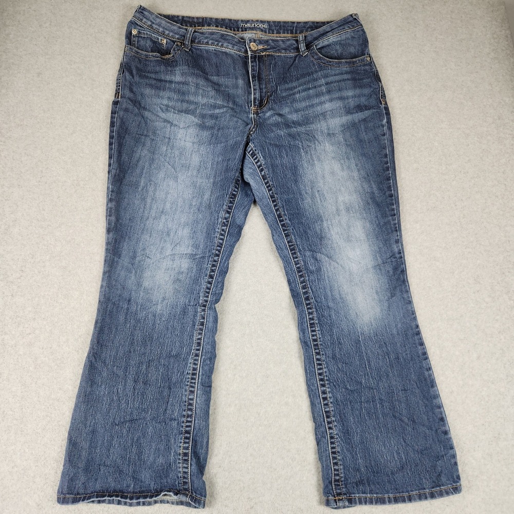 Maurices Jeans Womens 20W Short Blue Denim Whiskered Stretch Streetwear Grunge